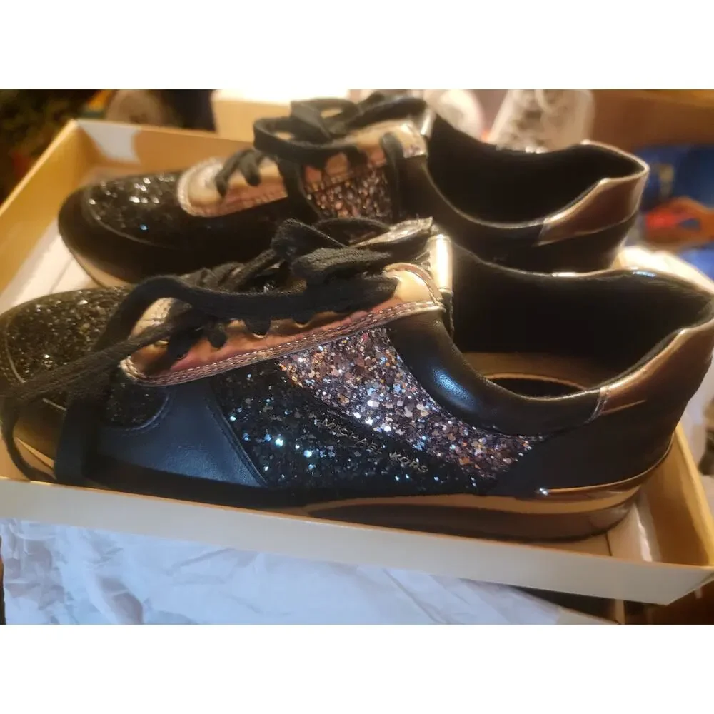 MICHAEL Michael Kors Allie Wrap Trainer Sneakers – Black Glitter & Metallic Silv